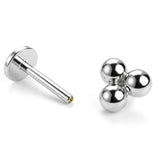 14K Rose & White Gold 3 ball 16G labret stud with Flat back gear design Tragus Earring, Lip Jewelry