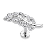 14K White Gold Leaf Tragus Piercing, 16G Labret Studs, Helix Cartilage Piercing with CZ Stone