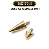14K Solid Gold Spike Loose Part Piercing for Internally Threaded 16G 14G Nipple Barbell Piercing, Lip Labret Studs, Horseshoe Ring