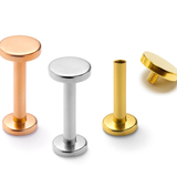 14K Gold Labret Stud Lip Piercing with Flat top Cylinder Internal Threaded 16G 14G Body Jewellery