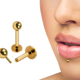 14K Solid Gold Internal Labret Lip Piercing -16G 14G - Body Jewellery for Tragus, Ear Cartilage