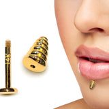 14K Gold Labret Stud Lip Jewellery, Lip Piercing Tragus Earring - Dumbbell Design - 16G Body Jewellery Gold Lip Bar