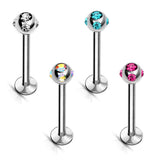 Titanium Labret Stud, Labret Earring Piercing with Multi Stone Crystal Ball – 16g, 14g Labret Bar for Lip, Chin, Tragus, Helix and More