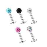 Tragus Earring, Flat Back Cartilage Earring with Epoxy Coated Crystal Ball Piercing for Monroe Lip Ring Side Labret Helix Rook Earring Stud