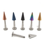 Spike Labret Lip Piercing Stud with Colorful Top Spike, Long Spike and Extra Long Spike Titanium 14G (1.6mm) Flat Disc Back also for Tragus