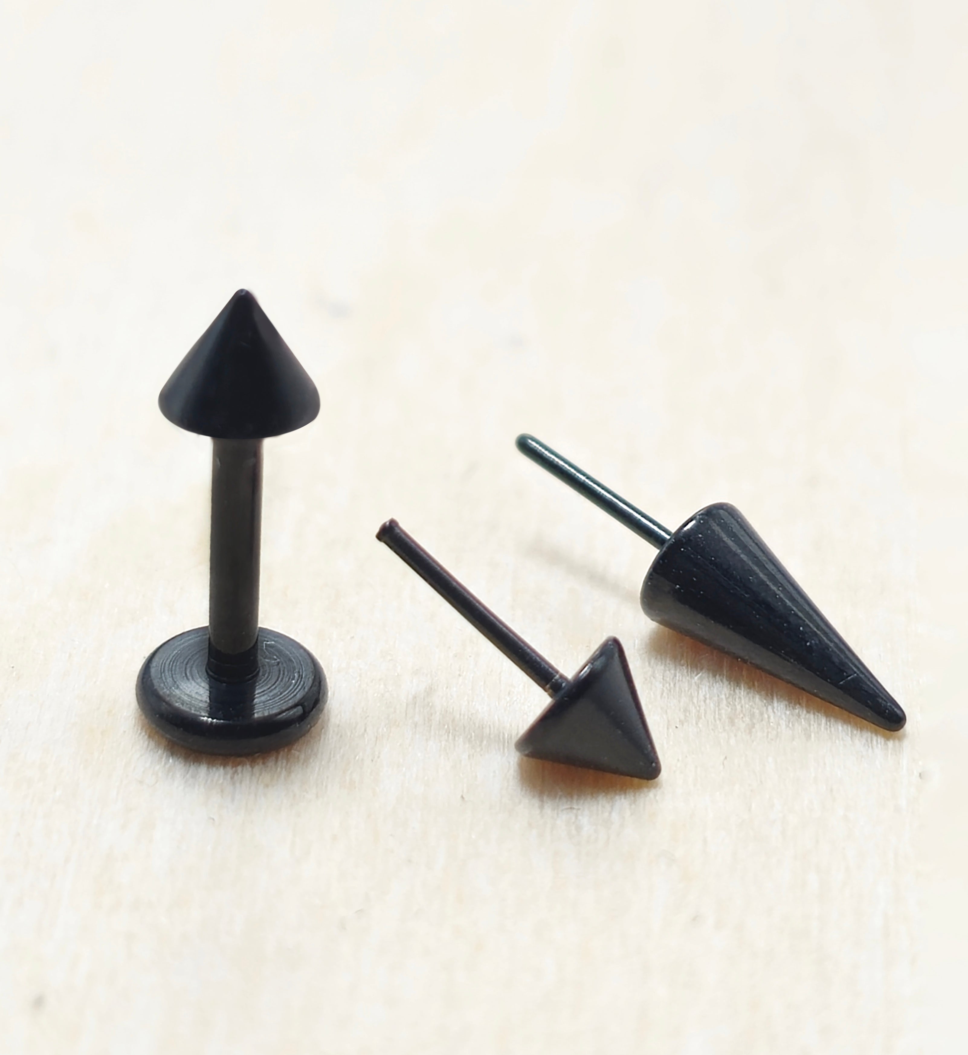 Pierc Less Plus Titanium Threadless Spike Black Labret Stud Piercing 18g 16g Lip Pierc ...