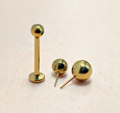 Titanium Threadless Gold Labret Stud Piercing 18g 16g Lip Piercing Jewelry, Tragus Helix Cartilage Madonna Medusa Side Labret