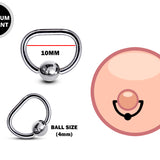 Titanium Nipple Ring Jewelry, Nipple D-Ring Ball Hoops, Captive Ring - 14 Gauge - Body Piercing Also for Daith, Septum, Eyebrow - Size 10MM