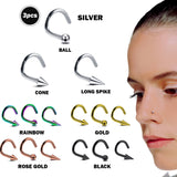 Indian Nose Studs Nostril Screw Ball/Cone/Long Spike Nose Piercing, Nasallang Studs - Externally Threaded