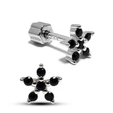 Silver Flower Cartilage Earring, Helix Piercing with CZ Jet black Crystals - 20G Ear Barbell Piercing Screw Back- Helix Piercing Jewellery