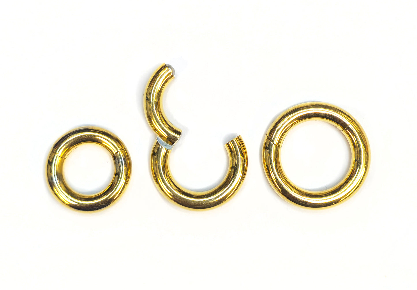 Titanium Gold Septum Clicker Nose Ring, Septum Jewellery Large gauge, Big Size Nose Piercing - Segment Hinged Ring - 12G to 4G