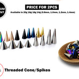 Piercing Spikes Replacement Loose Parts - Titanium Threaded Spike and Cones Attachment for 18g 16g 14g Barbells Body Piercing