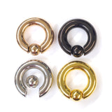 Titanium Ball Hoop Septum Ring, CBR Closure Ball Nose Ring, Spring Ball BCR - Large Gauge Nose Hoops in Black, Gold, Rose Gold, Silver Color