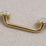 14K Gold Surface Barbell Dermal Staple Piercing Internally Threaded 16G 14G Body Jewellery with Gem Crystals - Sold in 1pc
