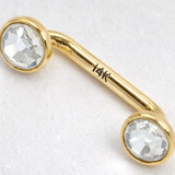 14K Gold Surface Barbell Dermal Staple Piercing Internally Threaded 16G 14G Body Jewellery with Gem Crystals - Sold in 1pc