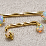 14K 18K Gold Surface Barbell with Opal Stones Dermal Staple Piercing Internally Threaded 16G 14G Body Jewellery - Sold in 1pc