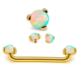 14K Gold Surface Barbell with Opal Stones Dermal Staple Piercing Internally Threaded 16G 14G Body Jewellery - Sold in 1pc