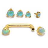 14K 18K Gold Surface Barbell with Opal Stones Dermal Staple Piercing Internally Threaded 16G 14G Body Jewellery - Sold in 1pc