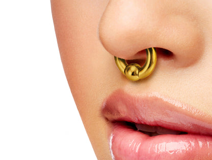 Titanium Gold Septum Piercing CBR Ball Closure Ring, Captive Bead Hoops with Custom Ball Colors 2G to 00G Nose Piercing - 1pc each order
