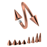 Rose Gold Spike Spiral Helix Piercing - 18g 16g 14g Titanium Twisted Barbell Ear Piercing, Cartilage Ring, Lip Ring, Belly Ring