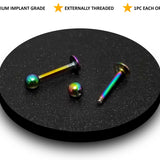 Rainbow Labret Stud, Lip Piercing, Tragus Earring - Titanium Piercing - 18G 16G 14G - Size 6mm to 12mm - Flat Disc - PVD Coating