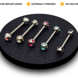 Titanium Barbell Piercing used in Nipple Jewelry, Nipple Piercing, Tongue Bar, Bridge Piercing, Barbell Earring with Multiple Gem CZ Crystal