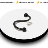 Titanium Black Spiral Barbell Lip Piercing, Helix Ring, Lip Jewellery, Tongue Ring 14G 16G size 6mm to 14mm Twister Barbell