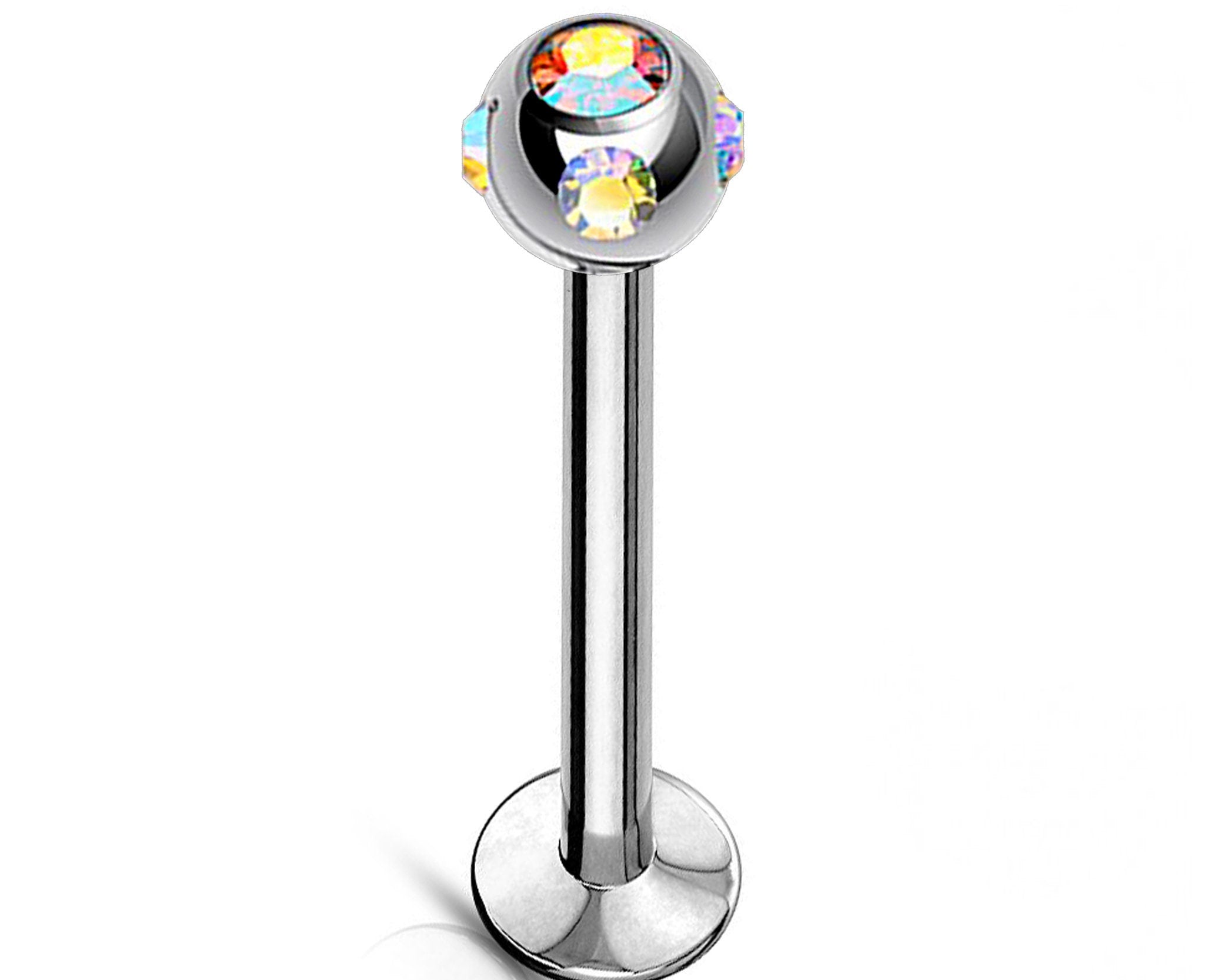 Titanium Labret Stud, Labret Earring Piercing with Multi Stone Crystal Ball – 16g, 14g Labret Bar for Lip, Chin, Tragus, Helix and More