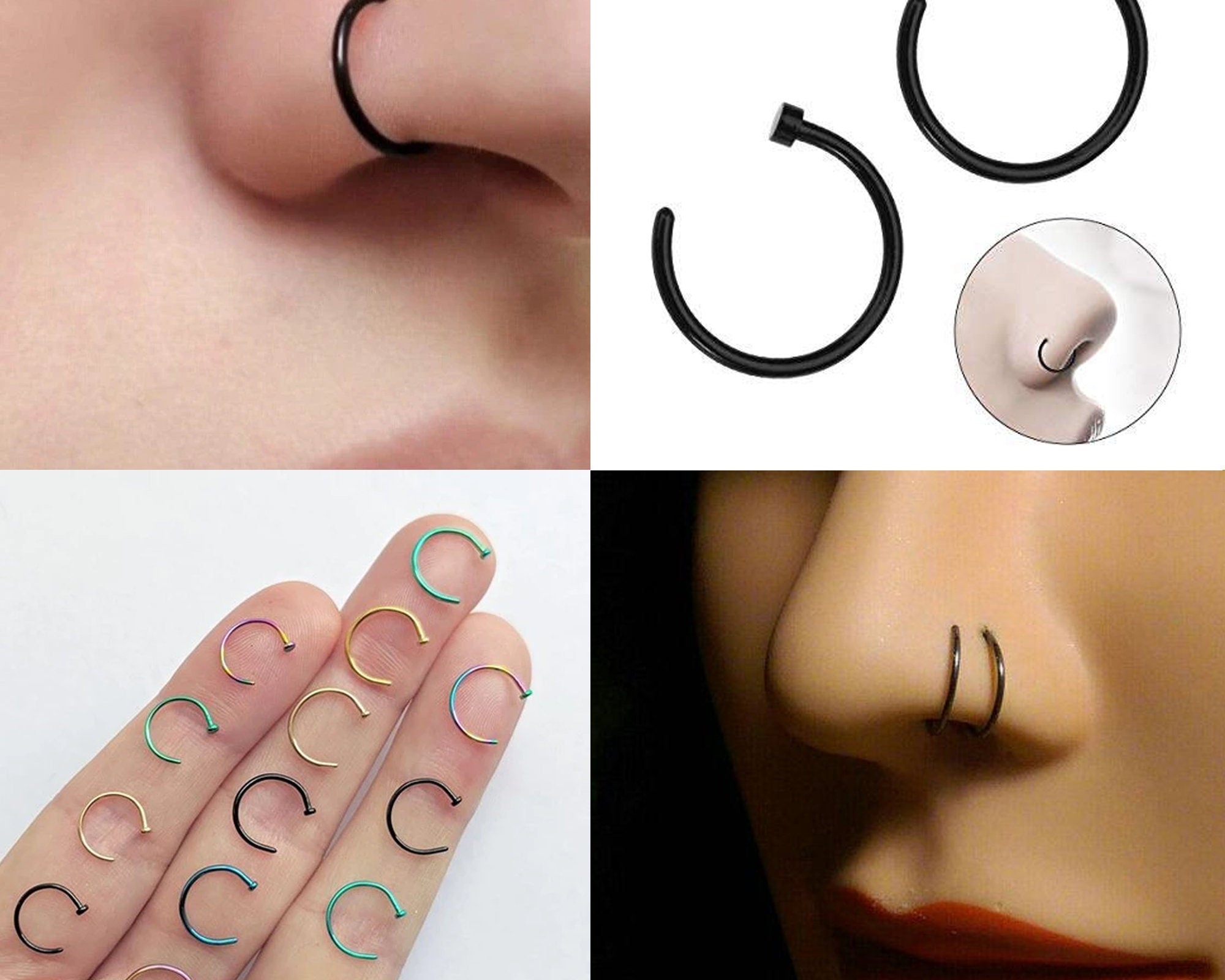 Titanium Nose Hoop, Nose Ring - C-Type Hypoallergenic Nose Nail Piercing - 20g, 18g. 16g, 14g Nostril Studs - Size 6mm to 12mm