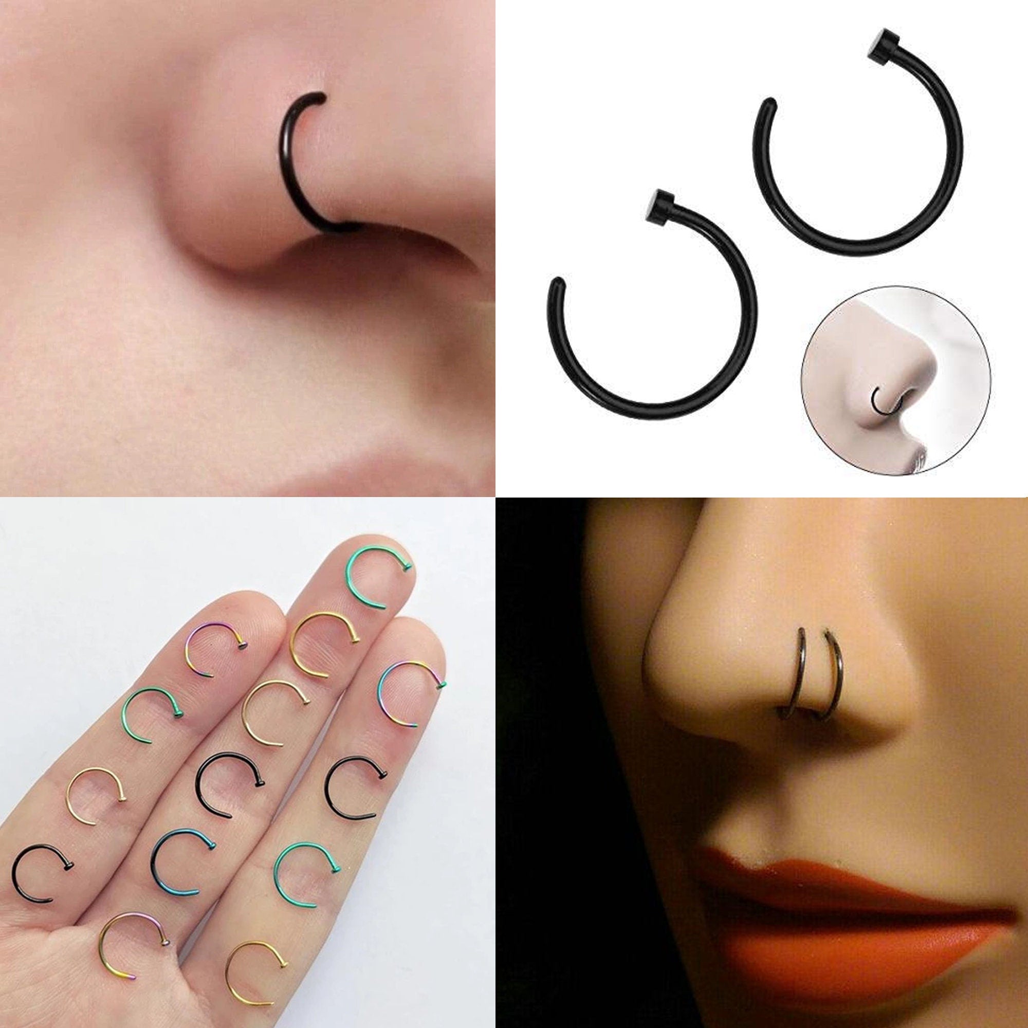 Titanium Nose Hoop, Nose Ring - C-Type Hypoallergenic Nose Nail Piercing - 20g, 18g. 16g, 14g Nostril Studs - Size 6mm to 12mm