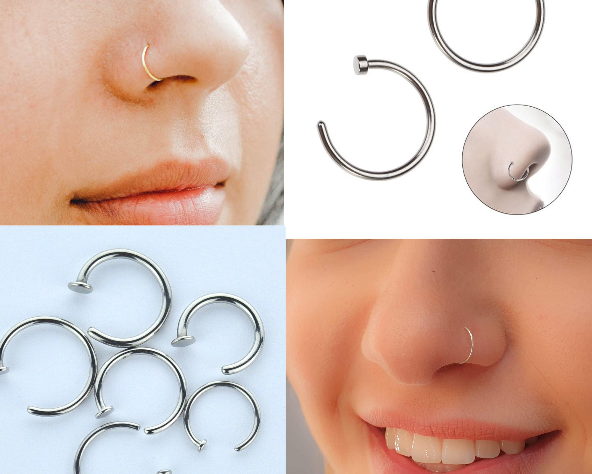 Titanium Nose Hoop, Nose Ring - C-Type Hypoallergenic Nose Nail Piercing - 20g, 18g. 16g, 14g Nostril Studs - Size 6mm to 12mm