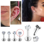 Titanium Lip Jewelry, Labret Stud – Internally threaded Square Top Prong Set Crystals– 16g (1.2mm) Labret Piercing Lip, Helix, Tragus.
