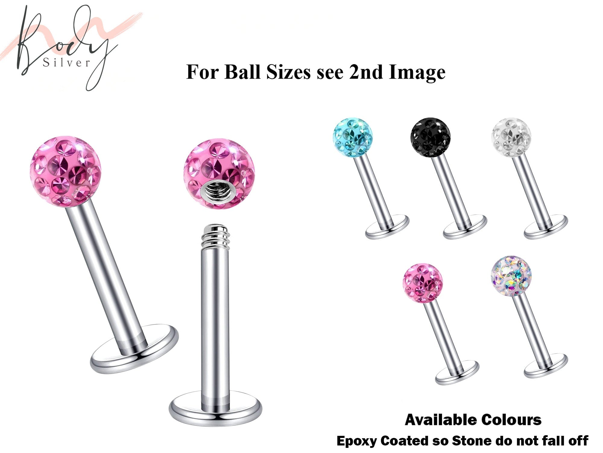 Tragus Earring, Flat Back Cartilage Earring with Epoxy Coated Crystal Ball Piercing for Monroe Lip Ring Side Labret Helix Rook Earring Stud