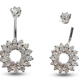 Silver Belly Button Rings, Navel Piercing - Floral Belly Bar with Center Hole and CZ Crystals - Navel Jewelry - 14g (1.6mm)