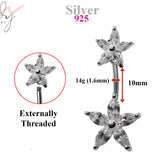 Silver Belly Button Rings, Navel Piercing -Double Flower Belly Piercing with High Quality Crystals -Navel Jewelry-14g (1.6mm) Length is 10mm