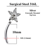 Silver Belly Button Rings, Navel Piercing -Double Flower Belly Piercing with High Quality Crystals -Navel Jewelry-14g (1.6mm) Length is 10mm