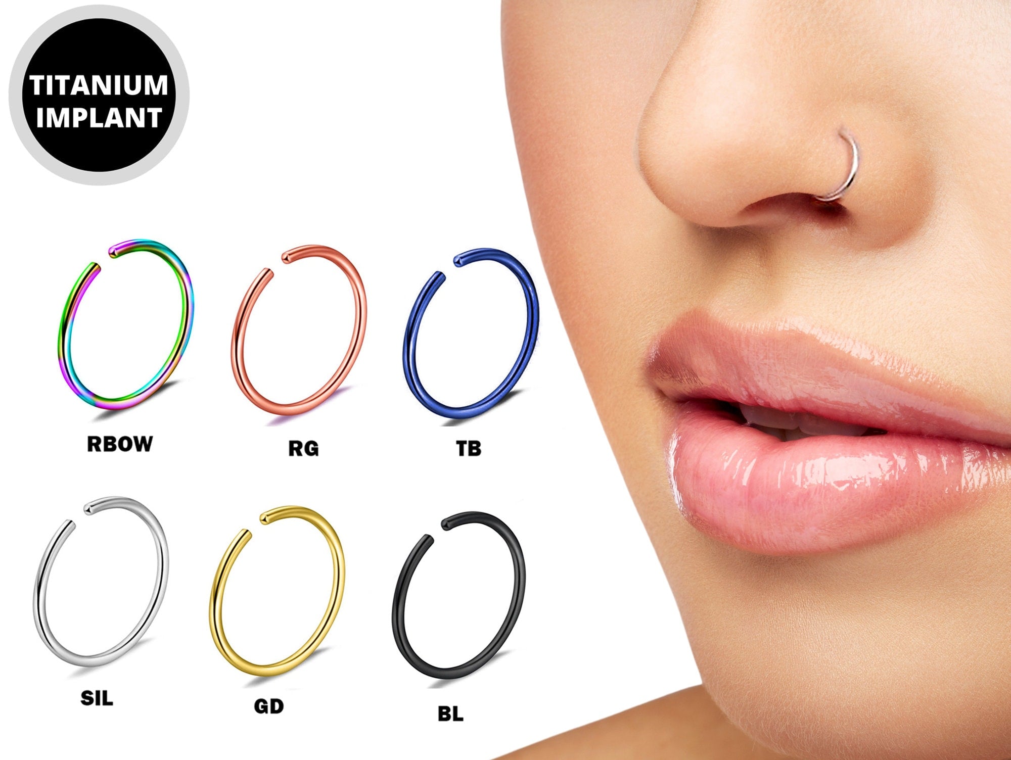 Titanium Thin Nose Ring, Nostril Ring 20g 18g Seamless Ring in many Colours - Cartilage, Tragus, Ring Hoop, Indian Nose Ring