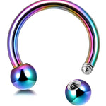 Titanium Horseshoe Ring Piercing 18g to 00g Rainbow Septum Jewelry Bull Piercing Also for Nipple, PA Ring, Lips Internal / External Threaded