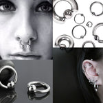 Titanium Ball Hoop Septum Ring, CBR Closure Ball Nose Ring, Spring Ball BCR - Large Gauge Nose Hoops in Black, Gold, Rose Gold, Silver Color