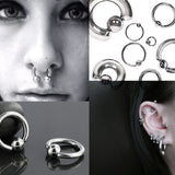 Titanium Ball Hoop Septum Ring, CBR Closure Ball Nose Ring, Spring Ball BCR - Large Gauge Nose Hoops in Black, Gold, Rose Gold, Silver Color