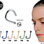 Titanium Indian Nose Studs Nostril Screw 20g 18g 16g Nose pin in many Colours - Vacuum Plated - Externally Threaded Ball