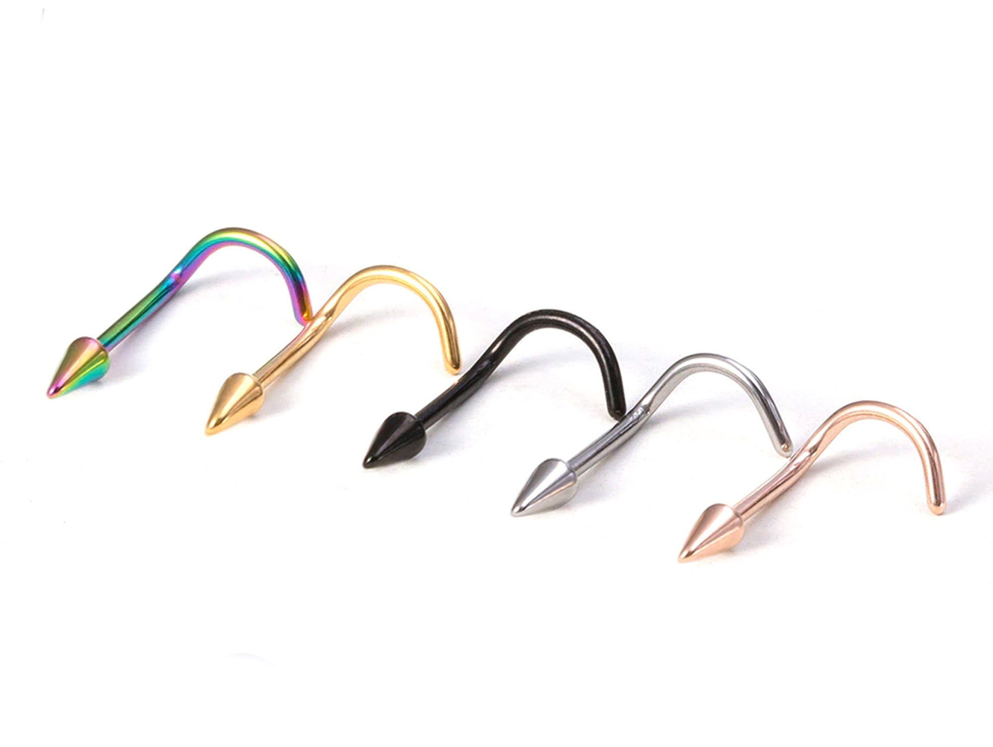 Titanium Cone / Spike Indian Nose Studs Nostril Screw 20g 18g 16g Nose pin in many Colours - Vacuum Plated - Externally Threaded Ball