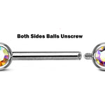 Titanium Nipple Barbell Front Gem, Nipple Jewelry Studs 16g 14g Nipple Piercing Internally Threaded