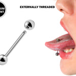 Titanium Tongue Barbell Stud Steel Piercing Jewelry - 16g 14g - Body Piercing Also for Nipple, Industrial Bar, Helix, Nose Bridge