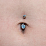 Titanium Internally Threaded Belly Bar, Belly Ring - 14g Double Jeweled Belly Crystal Body Jewellery Navel Piercing