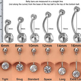 Round Belly Ring, Navel Ring - Titanium 14g with Multi Stone Ball Crystal Body Jewellery - Short and Long Belly Bars, Belly Button Piercing