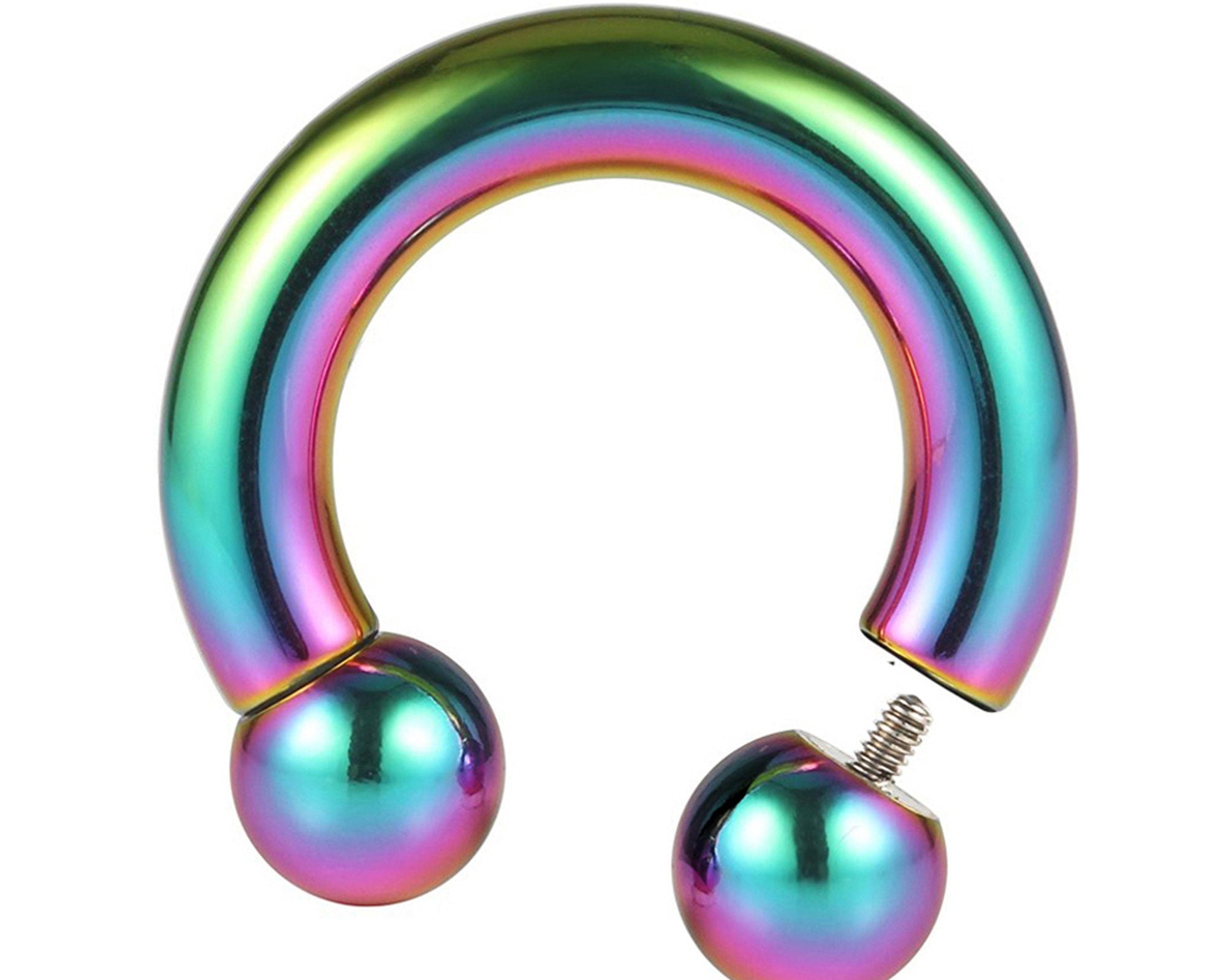 Horseshoe Ring Piercing 18g to 00g Rainbow Septum Jewelry Bull Piercing Also for Nipple, PA Ring, Lips Internal / External Threaded