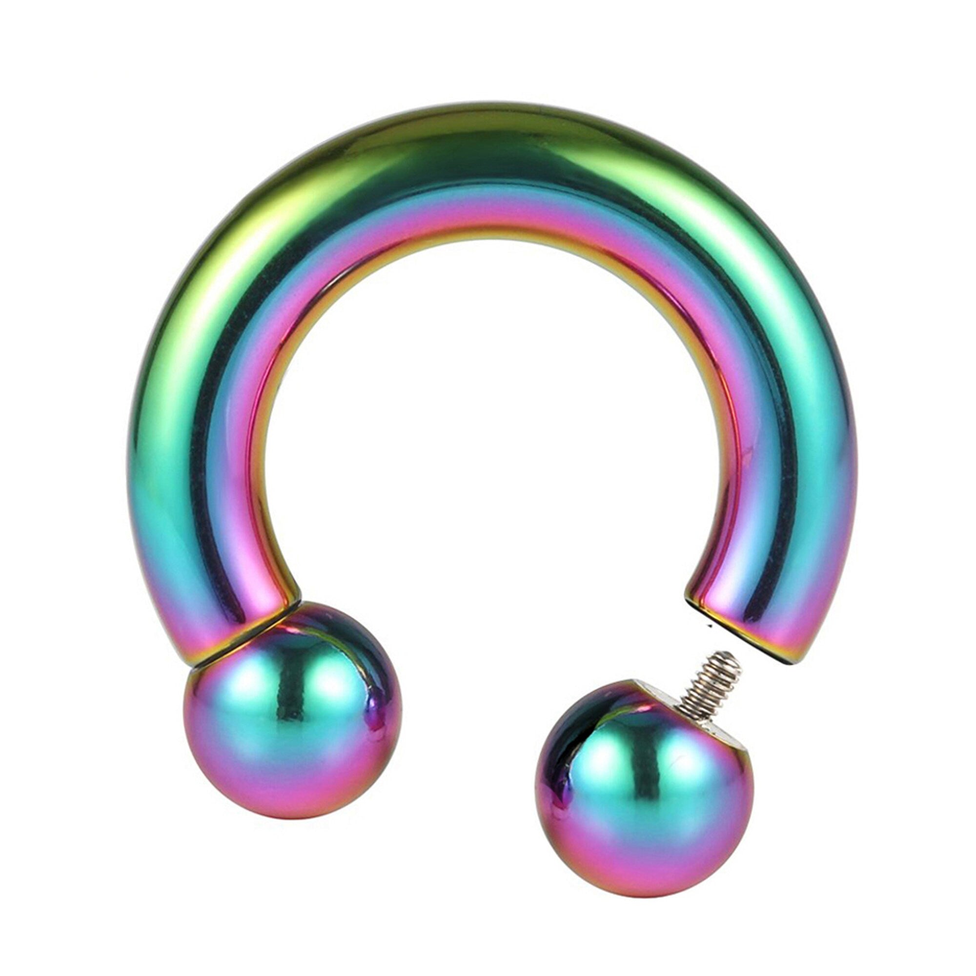 Titanium Horseshoe Ring Piercing 18g to 00g Rainbow Septum Jewelry Bull Piercing Also for Nipple, PA Ring, Lips Internal / External Threaded