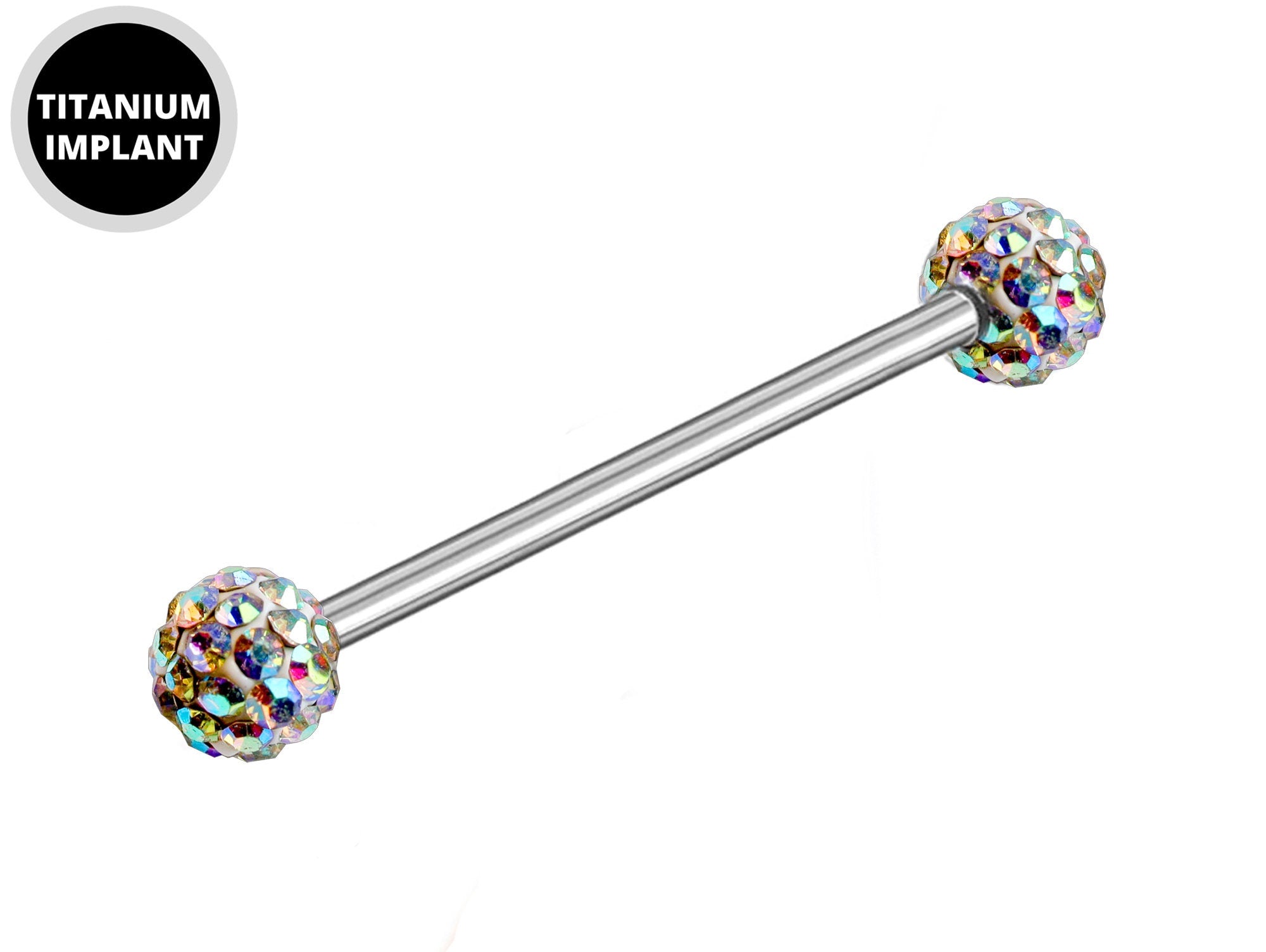 Titanium Upper Ear Industrial Barbell Piercing with Disco Ball CZ Crystals - 16g 14g Long Barbell - Externally Threaded