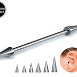 Titanium Cone / Spike Upper Ear Industrial Barbell Piercing Studs 16g 14g Barbell Earrings Straight Barbell- Externally Threaded